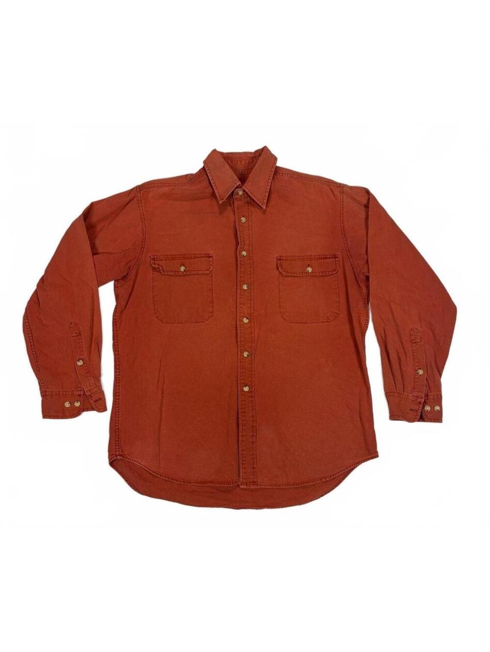 Vintage 90s Cabela's USA Made Rust Orange Canvas Work Shirt Men's L Gorpcore
